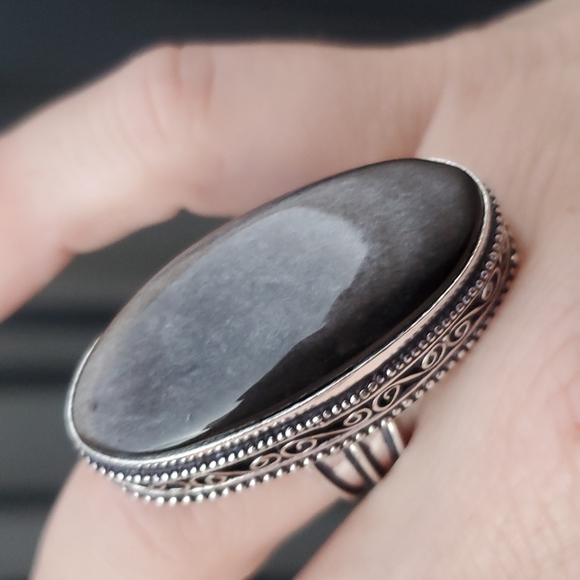 New Silver Sheen Obsidian 925 Silver Statement Ring. - Picture 8 of 13